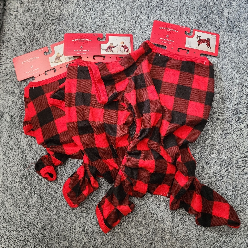 3 pet pajamas XS S M Target Wondershop red & black plaid